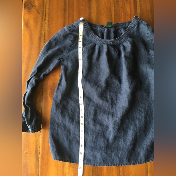 ❣️sold❣️JCrew XXS Navy blue 100% linen top. 3/4 sleeves with button cuffs. - Picture 6 of 7